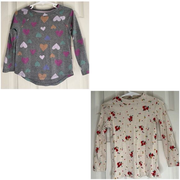 Cat & Jack Girls 3T Long Sleeve Shirt Bundle – Floral Print & Heart Print - Picture 1 of 7